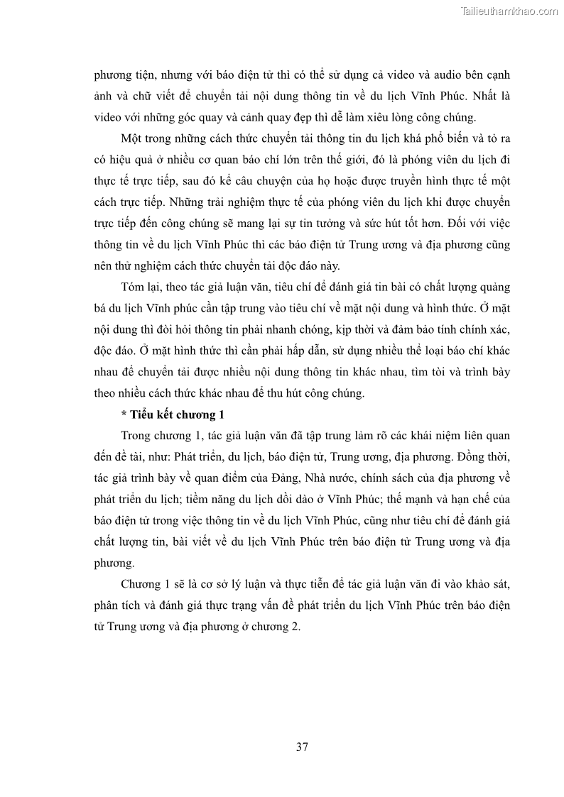 Luận văn thạc sĩ báo chí học Vấn đề phát triển du lịch Vĩnh Phúc trên báo điện tử trung ương và địa phương - 4 Trang 41