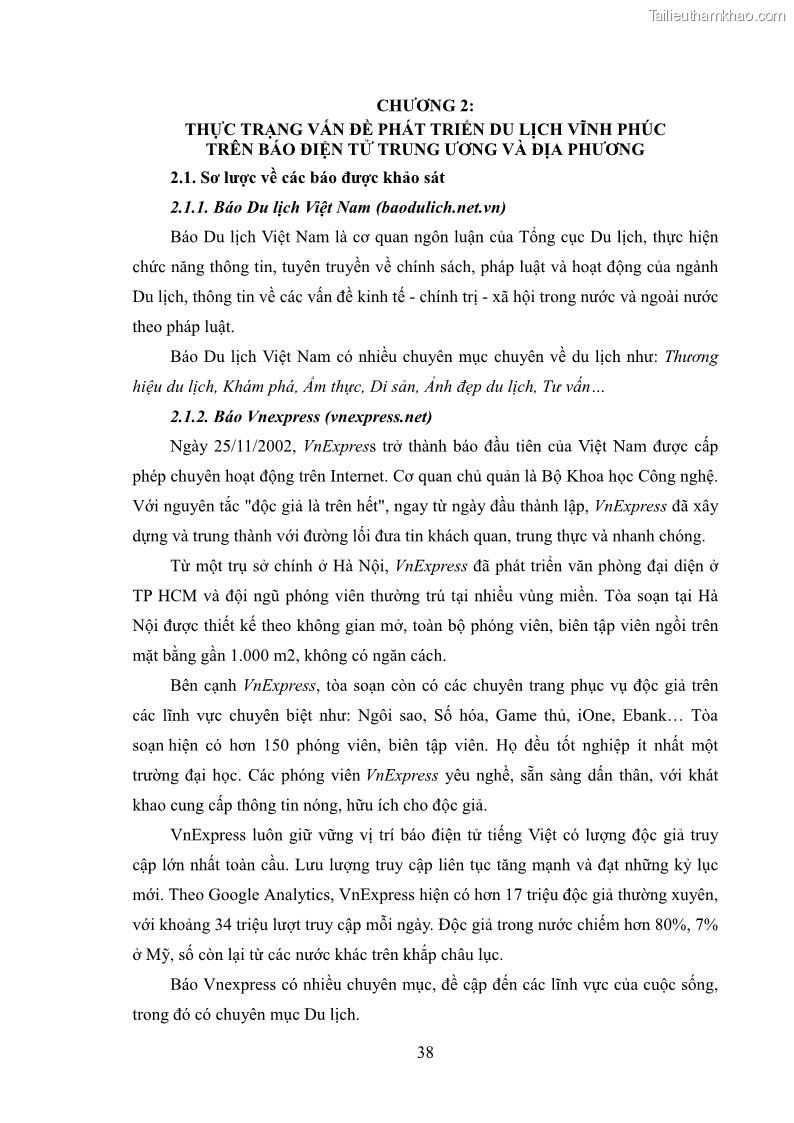 Luận văn thạc sĩ báo chí học Vấn đề phát triển du lịch Vĩnh Phúc trên báo điện tử trung ương và địa phương - 4 Trang 42