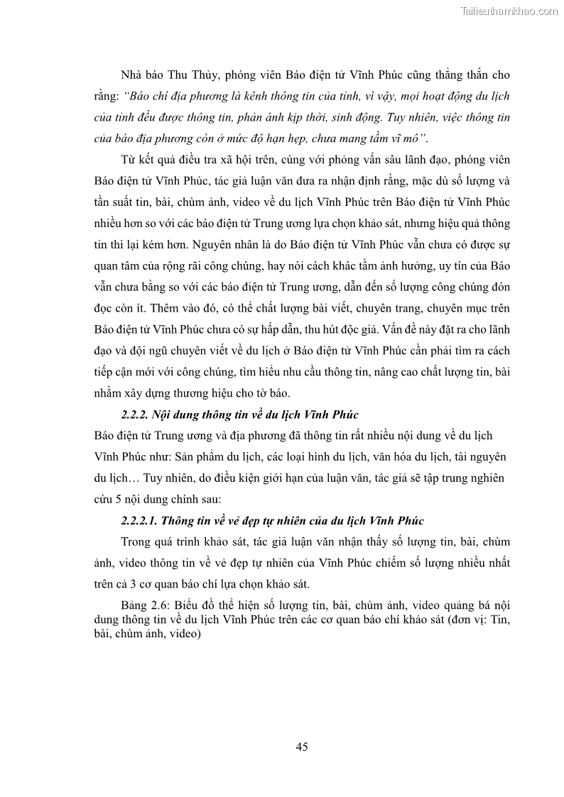 Luận văn thạc sĩ báo chí học Vấn đề phát triển du lịch Vĩnh Phúc trên báo điện tử trung ương và địa phương - 5 Trang 49