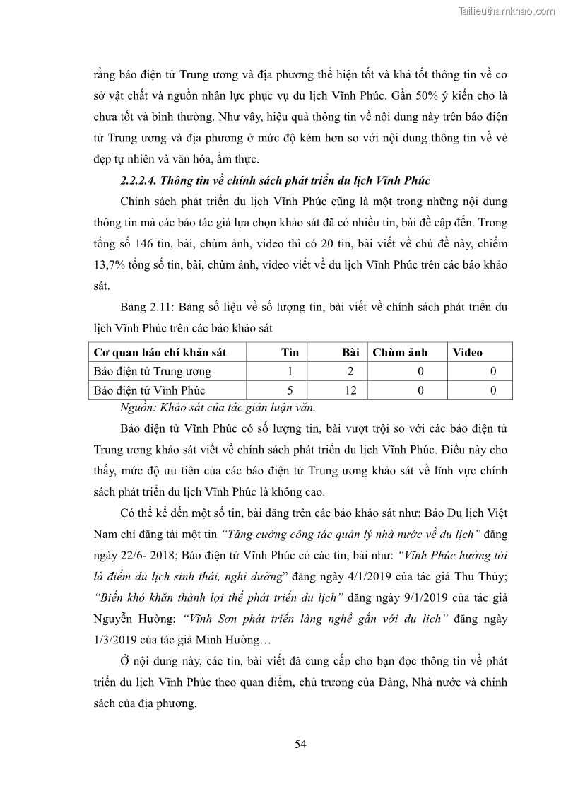 Luận văn thạc sĩ báo chí học Vấn đề phát triển du lịch Vĩnh Phúc trên báo điện tử trung ương và địa phương - 5 Trang 58