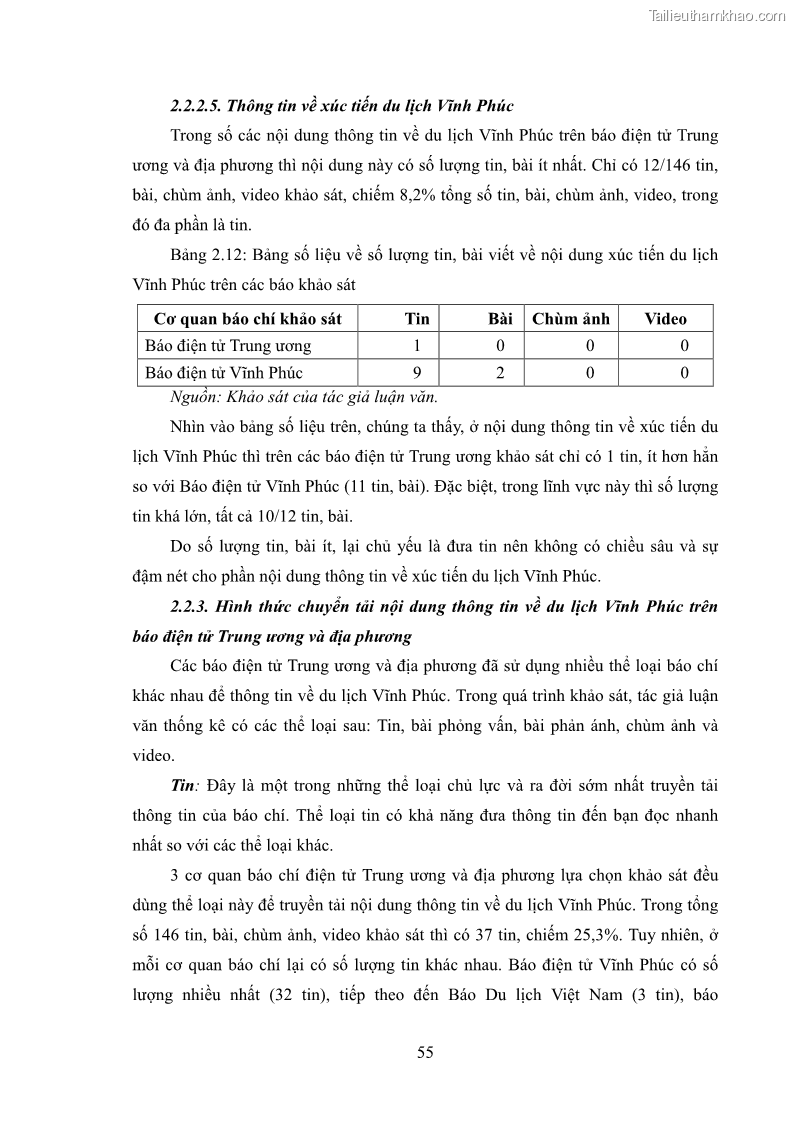 Luận văn thạc sĩ báo chí học Vấn đề phát triển du lịch Vĩnh Phúc trên báo điện tử trung ương và địa phương - 5 Trang 59