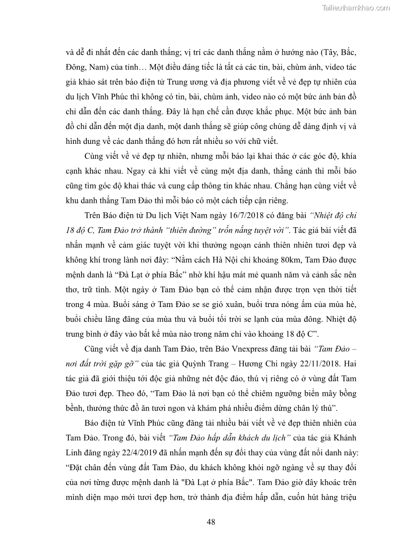 Luận văn thạc sĩ báo chí học Vấn đề phát triển du lịch Vĩnh Phúc trên báo điện tử trung ương và địa phương - 5 Trang 52