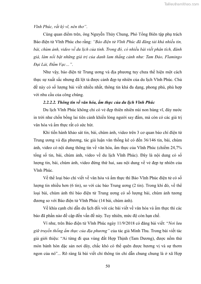 Luận văn thạc sĩ báo chí học Vấn đề phát triển du lịch Vĩnh Phúc trên báo điện tử trung ương và địa phương - 5 Trang 54