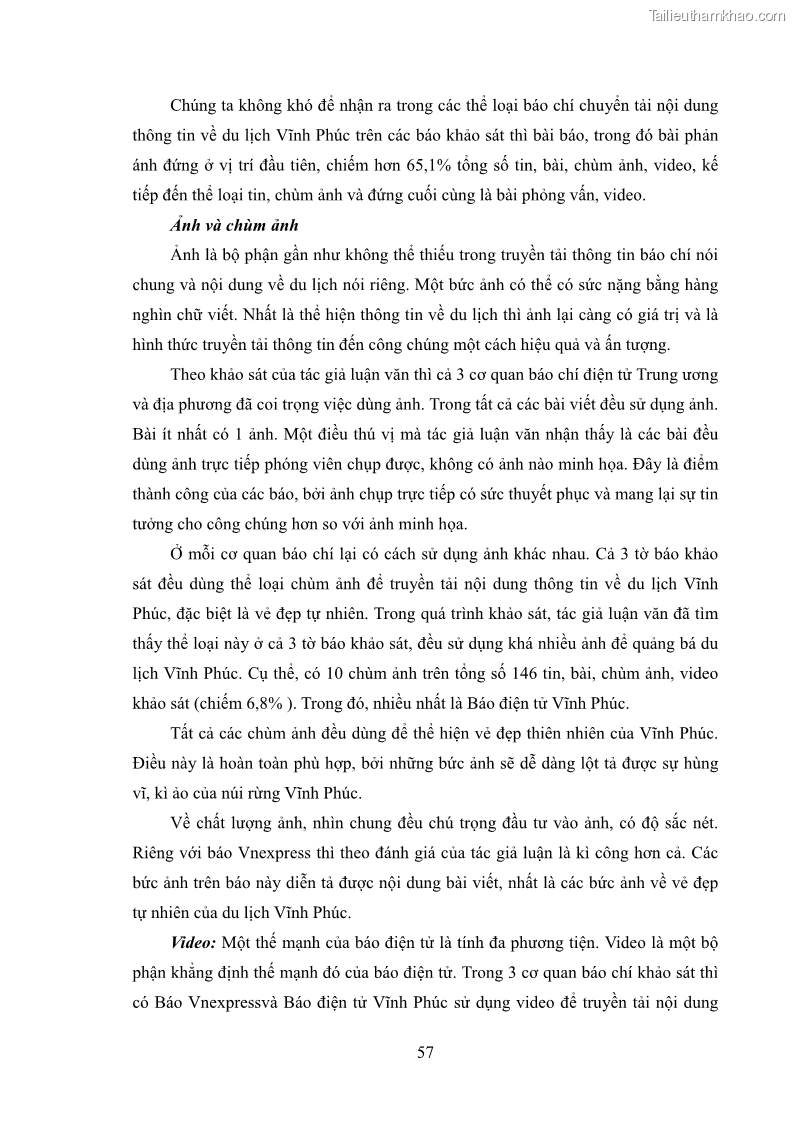 Luận văn thạc sĩ báo chí học Vấn đề phát triển du lịch Vĩnh Phúc trên báo điện tử trung ương và địa phương - 6 Trang 61