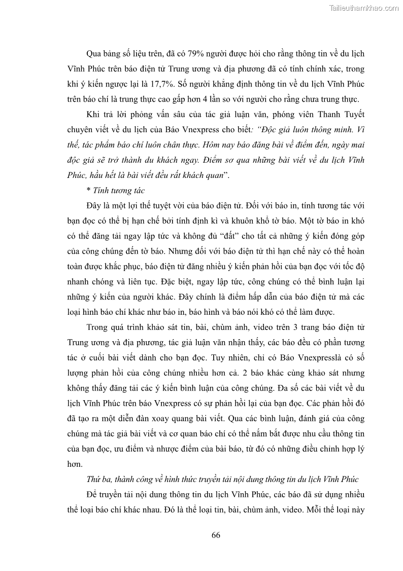Luận văn thạc sĩ báo chí học Vấn đề phát triển du lịch Vĩnh Phúc trên báo điện tử trung ương và địa phương - 6 Trang 70