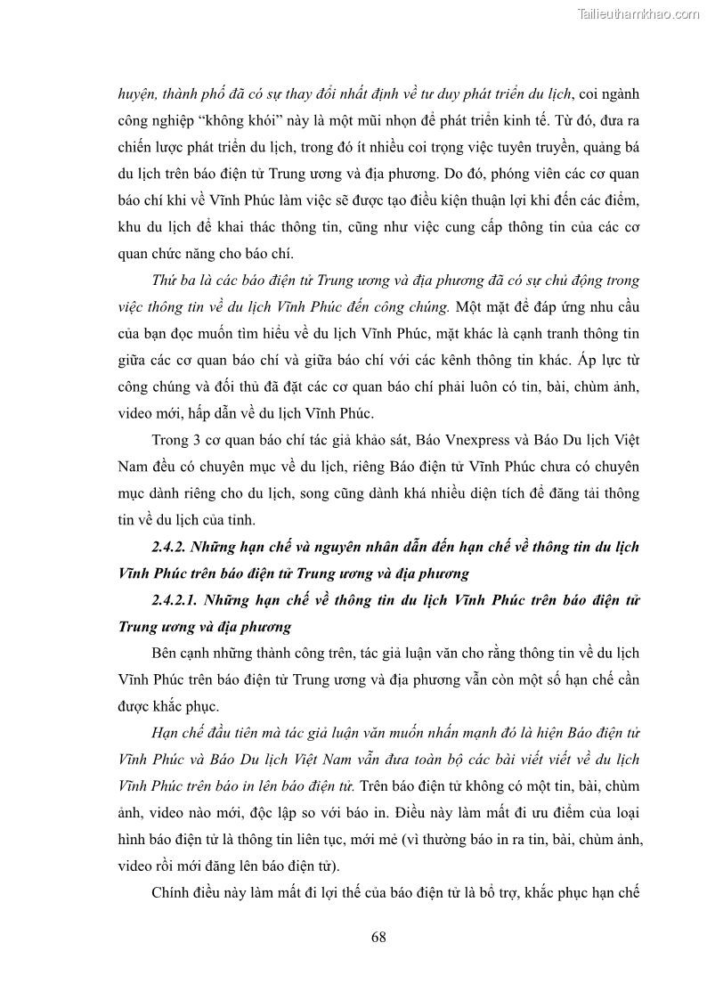 Luận văn thạc sĩ báo chí học Vấn đề phát triển du lịch Vĩnh Phúc trên báo điện tử trung ương và địa phương - 6 Trang 72