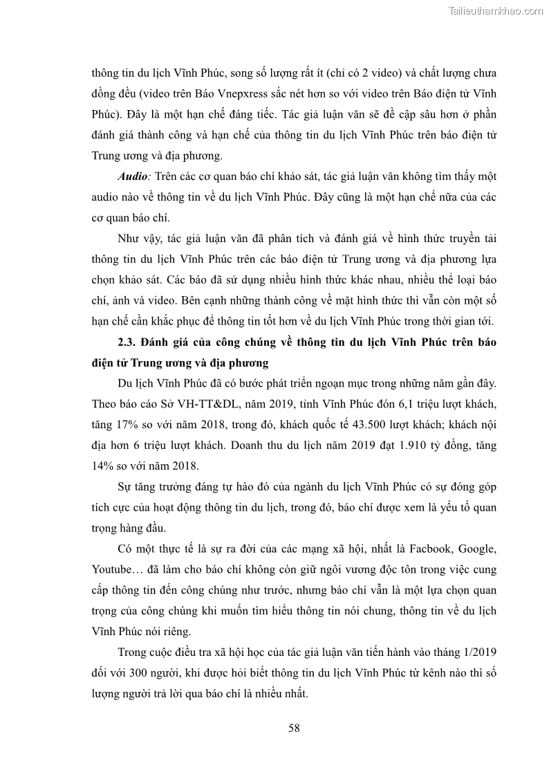 Luận văn thạc sĩ báo chí học Vấn đề phát triển du lịch Vĩnh Phúc trên báo điện tử trung ương và địa phương - 6 Trang 62