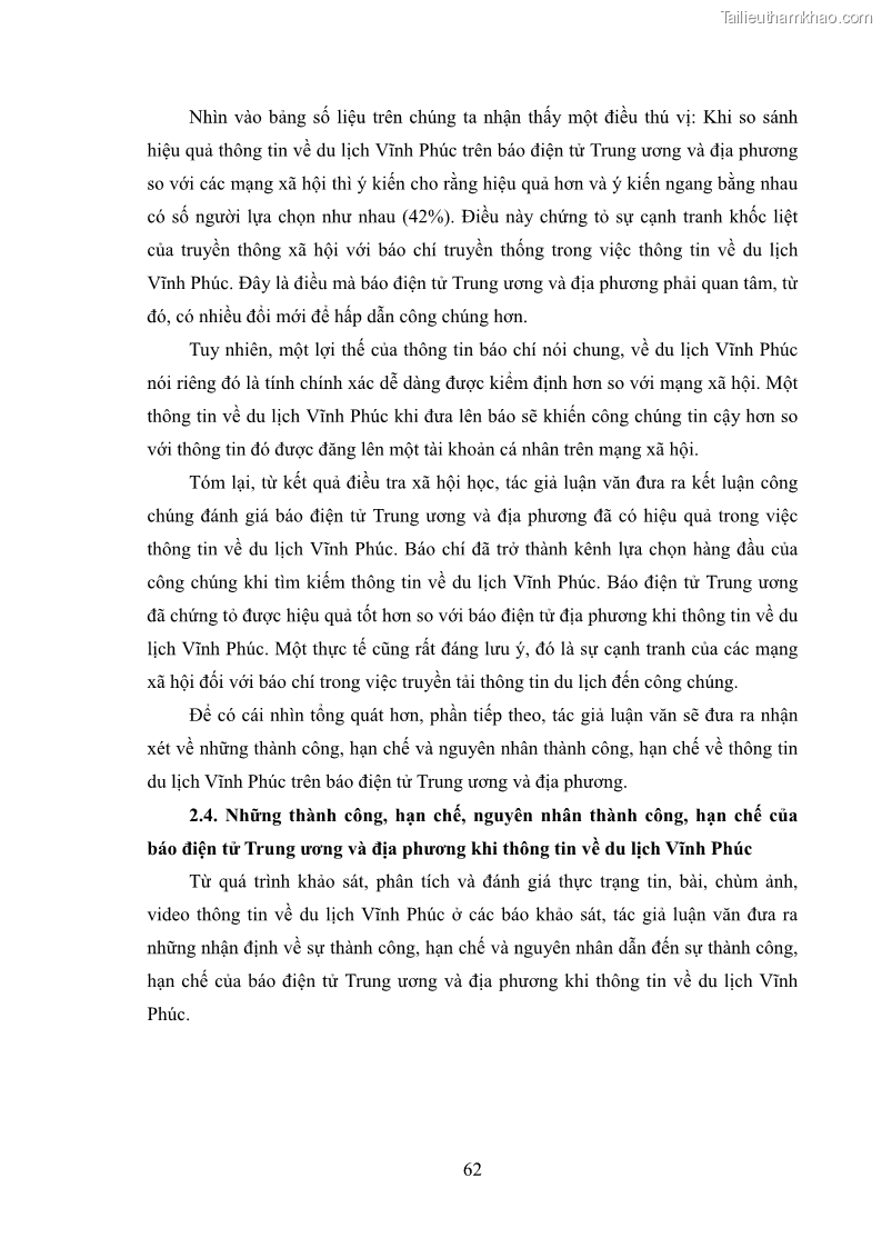 Luận văn thạc sĩ báo chí học Vấn đề phát triển du lịch Vĩnh Phúc trên báo điện tử trung ương và địa phương - 6 Trang 66