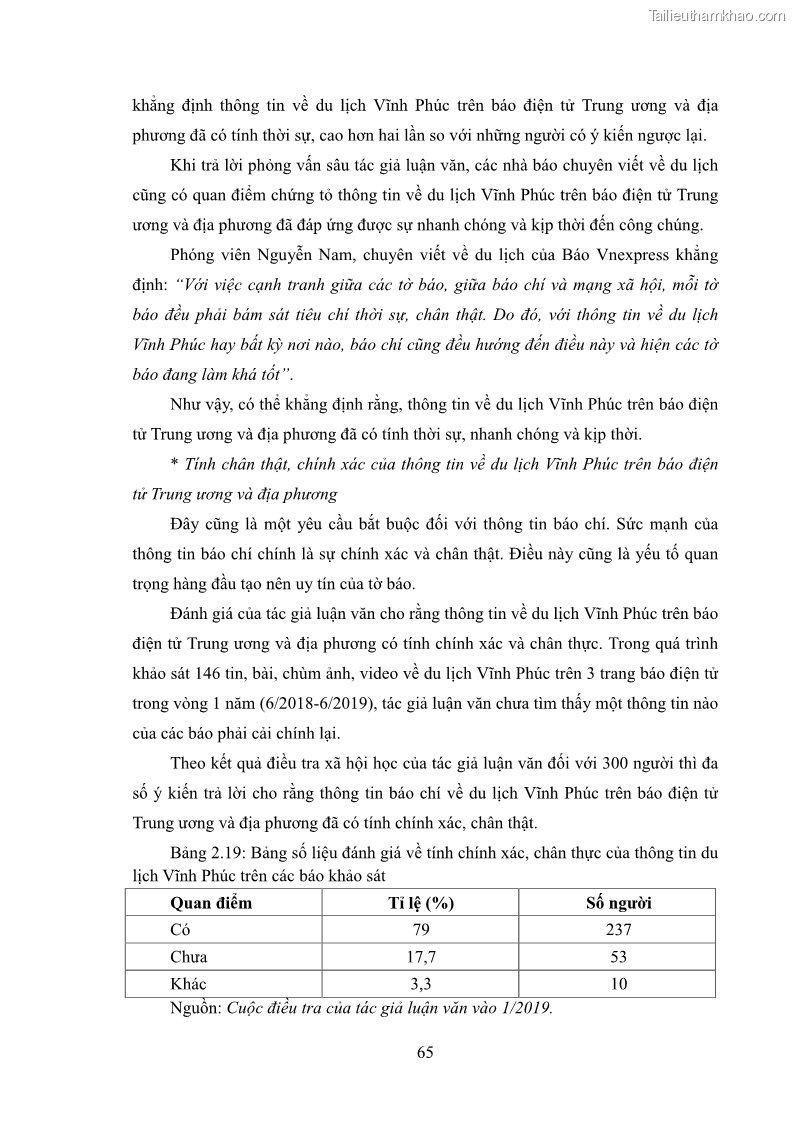 Luận văn thạc sĩ báo chí học Vấn đề phát triển du lịch Vĩnh Phúc trên báo điện tử trung ương và địa phương - 6 Trang 69