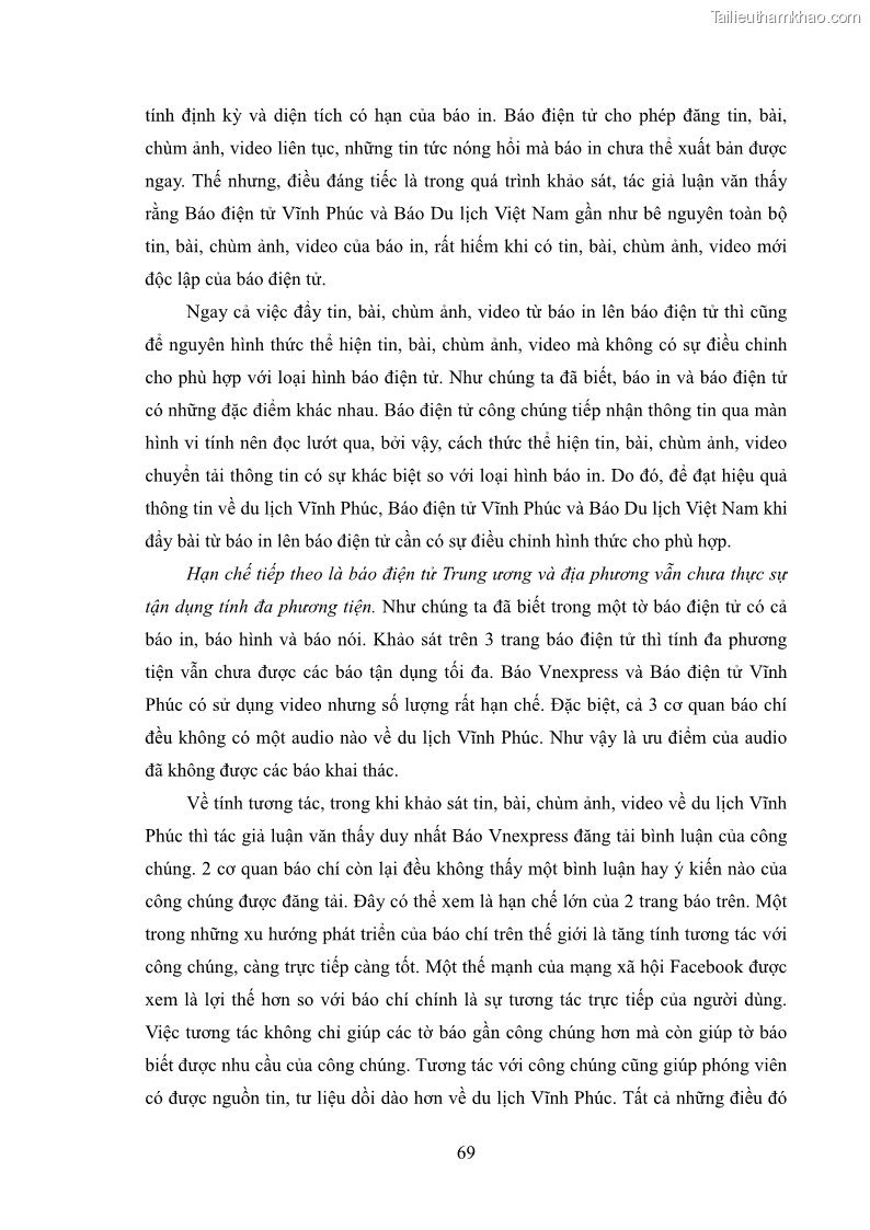 Luận văn thạc sĩ báo chí học Vấn đề phát triển du lịch Vĩnh Phúc trên báo điện tử trung ương và địa phương - 7 Trang 73