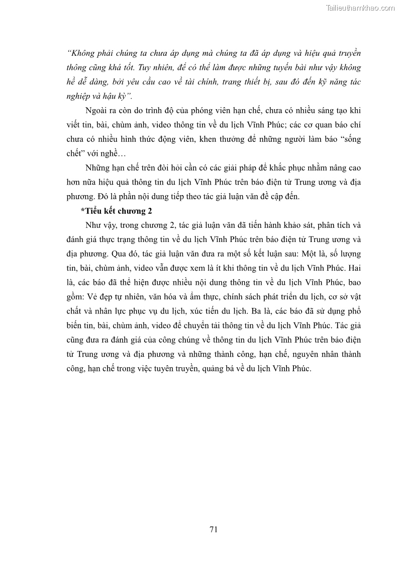 Luận văn thạc sĩ báo chí học Vấn đề phát triển du lịch Vĩnh Phúc trên báo điện tử trung ương và địa phương - 7 Trang 75