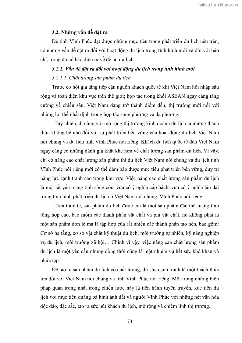 Luận văn thạc sĩ báo chí học Vấn đề phát triển du lịch Vĩnh Phúc trên báo điện tử trung ương và địa phương - 7 Trang 77