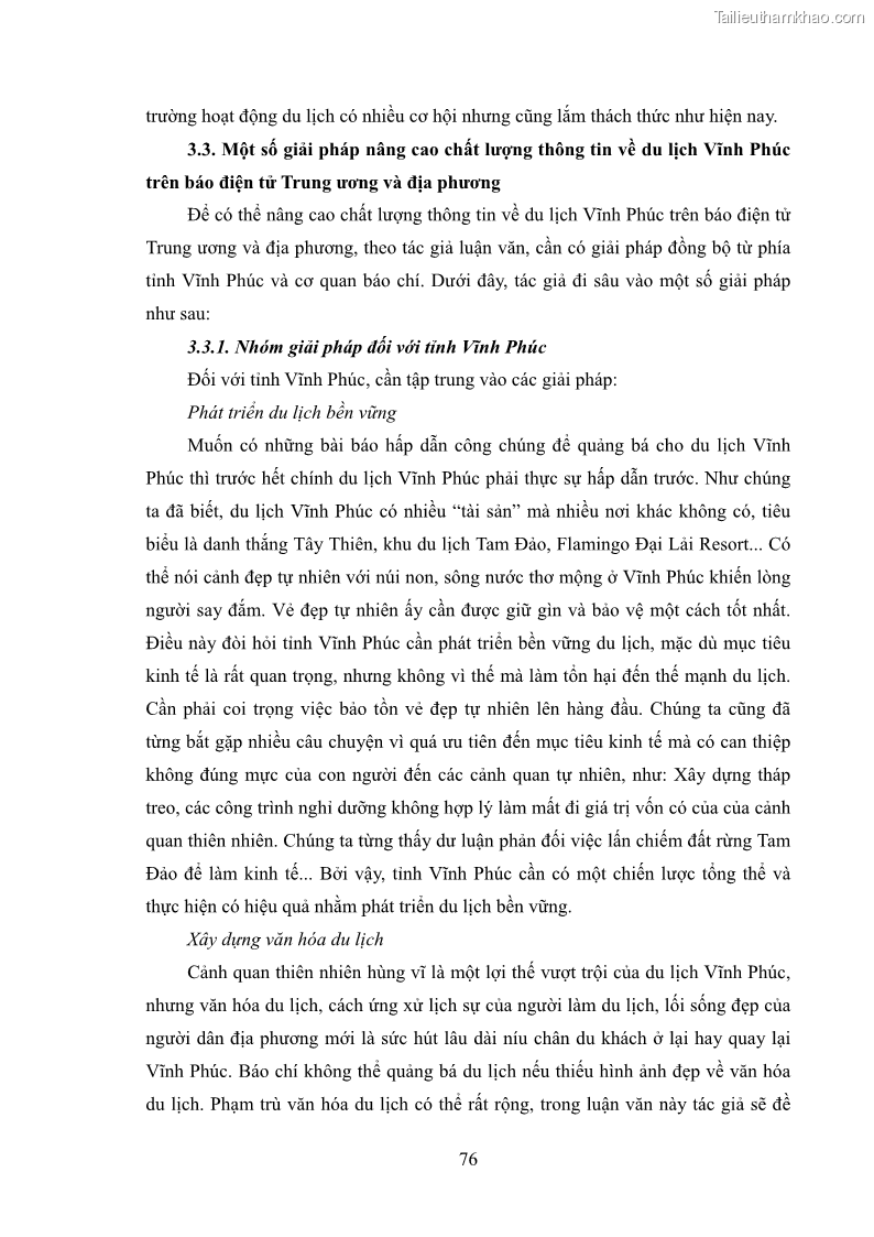 Luận văn thạc sĩ báo chí học Vấn đề phát triển du lịch Vĩnh Phúc trên báo điện tử trung ương và địa phương - 7 Trang 80