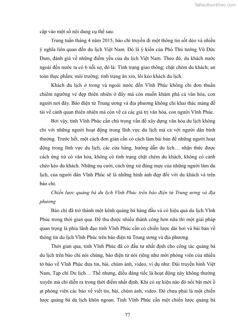 Luận văn thạc sĩ báo chí học Vấn đề phát triển du lịch Vĩnh Phúc trên báo điện tử trung ương và địa phương - 7 Trang 81