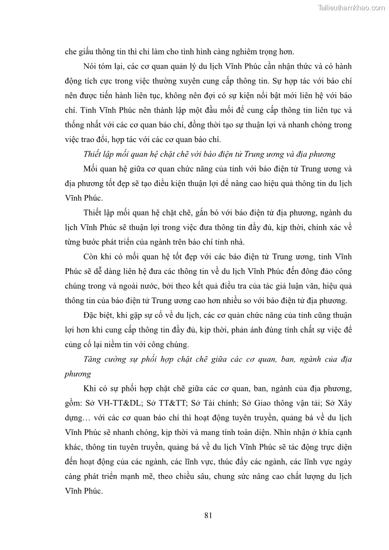 Luận văn thạc sĩ báo chí học Vấn đề phát triển du lịch Vĩnh Phúc trên báo điện tử trung ương và địa phương - 8 Trang 85