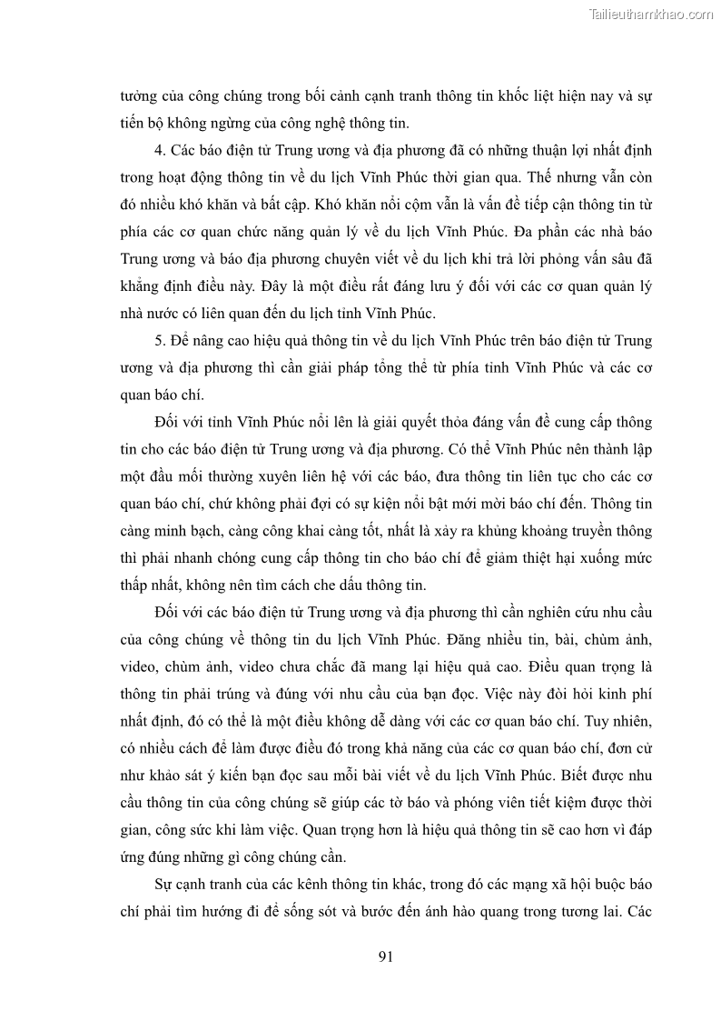 Luận văn thạc sĩ báo chí học Vấn đề phát triển du lịch Vĩnh Phúc trên báo điện tử trung ương và địa phương - 8 Trang 95