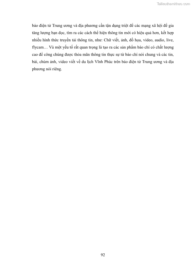 Luận văn thạc sĩ báo chí học Vấn đề phát triển du lịch Vĩnh Phúc trên báo điện tử trung ương và địa phương - 8 Trang 96