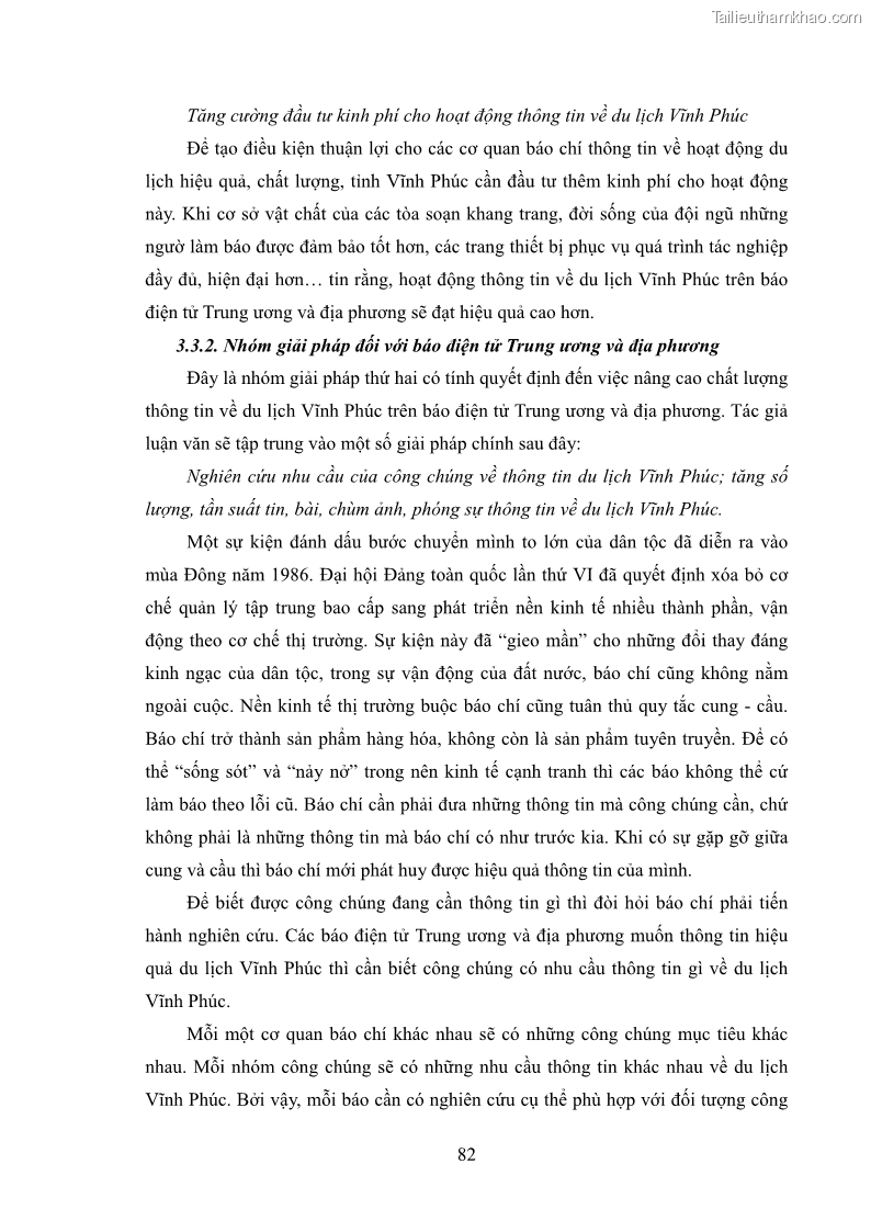 Luận văn thạc sĩ báo chí học Vấn đề phát triển du lịch Vĩnh Phúc trên báo điện tử trung ương và địa phương - 8 Trang 86