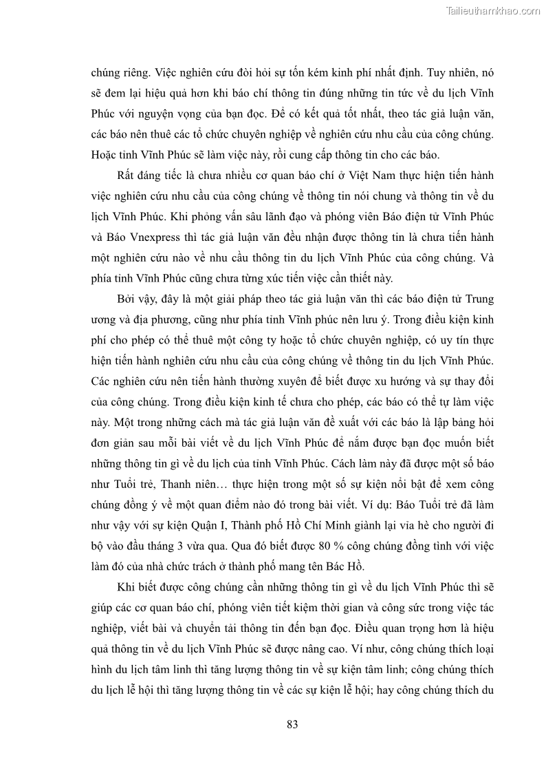 Luận văn thạc sĩ báo chí học Vấn đề phát triển du lịch Vĩnh Phúc trên báo điện tử trung ương và địa phương - 8 Trang 87