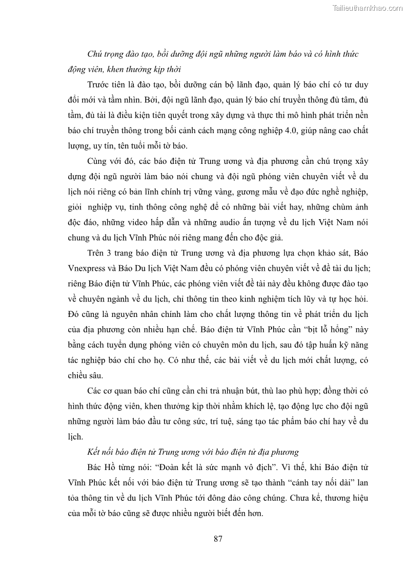 Luận văn thạc sĩ báo chí học Vấn đề phát triển du lịch Vĩnh Phúc trên báo điện tử trung ương và địa phương - 8 Trang 91