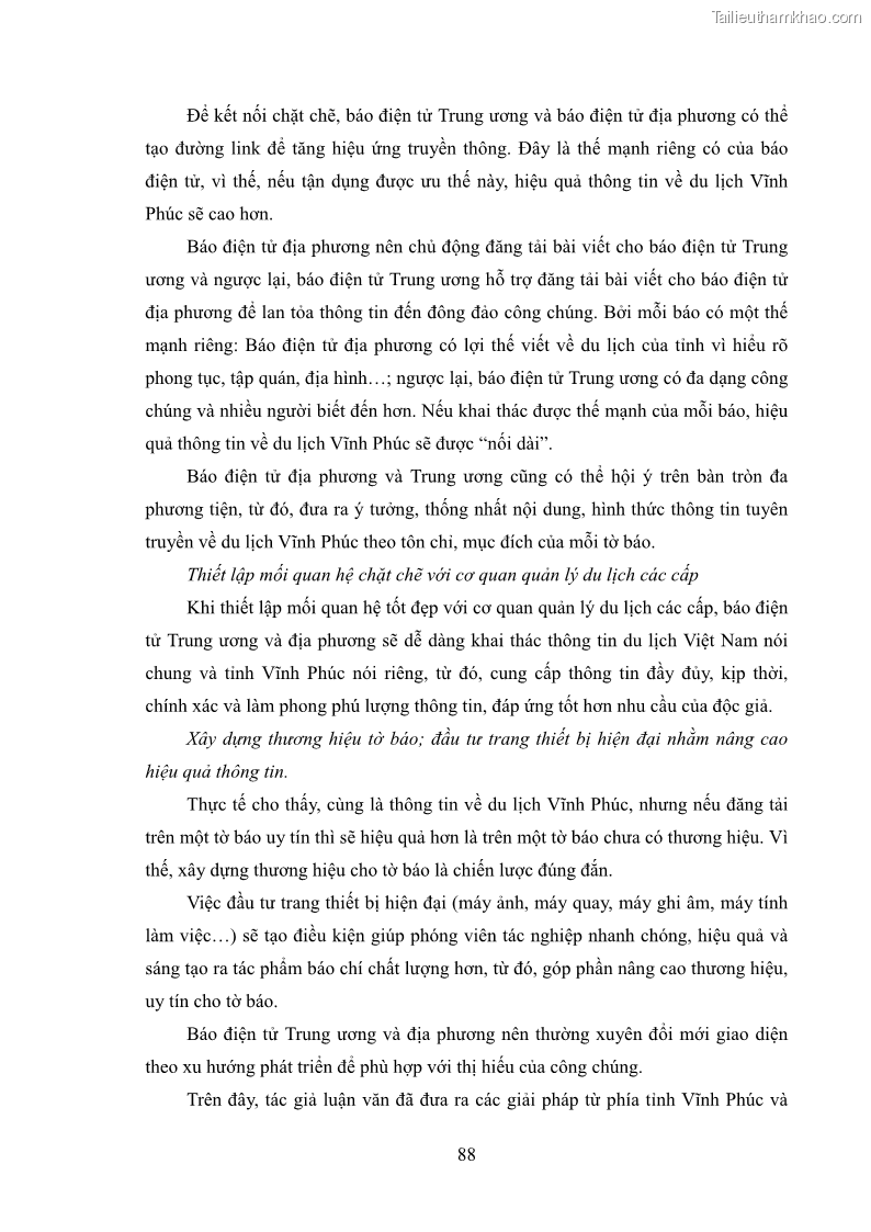 Luận văn thạc sĩ báo chí học Vấn đề phát triển du lịch Vĩnh Phúc trên báo điện tử trung ương và địa phương - 8 Trang 92