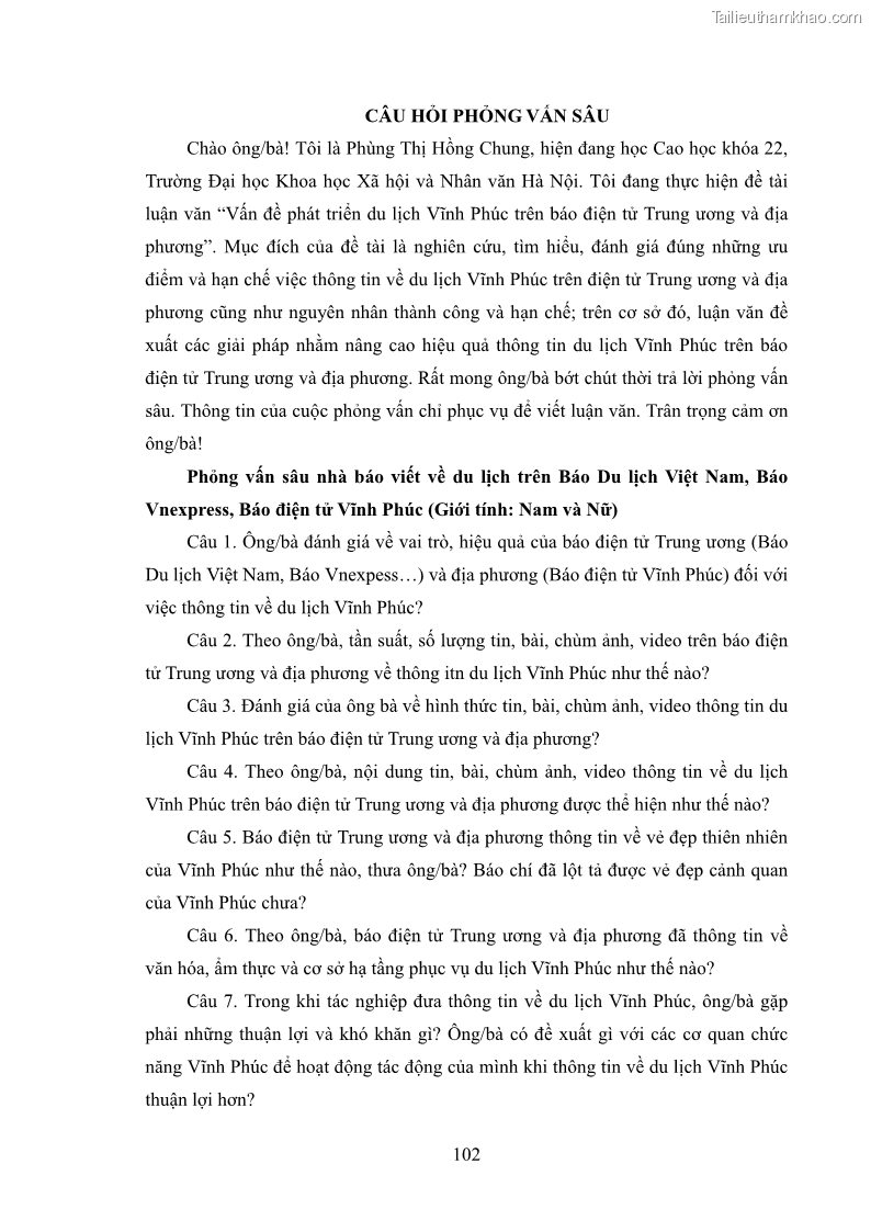 Luận văn thạc sĩ báo chí học Vấn đề phát triển du lịch Vĩnh Phúc trên báo điện tử trung ương và địa phương - 9 Trang 106