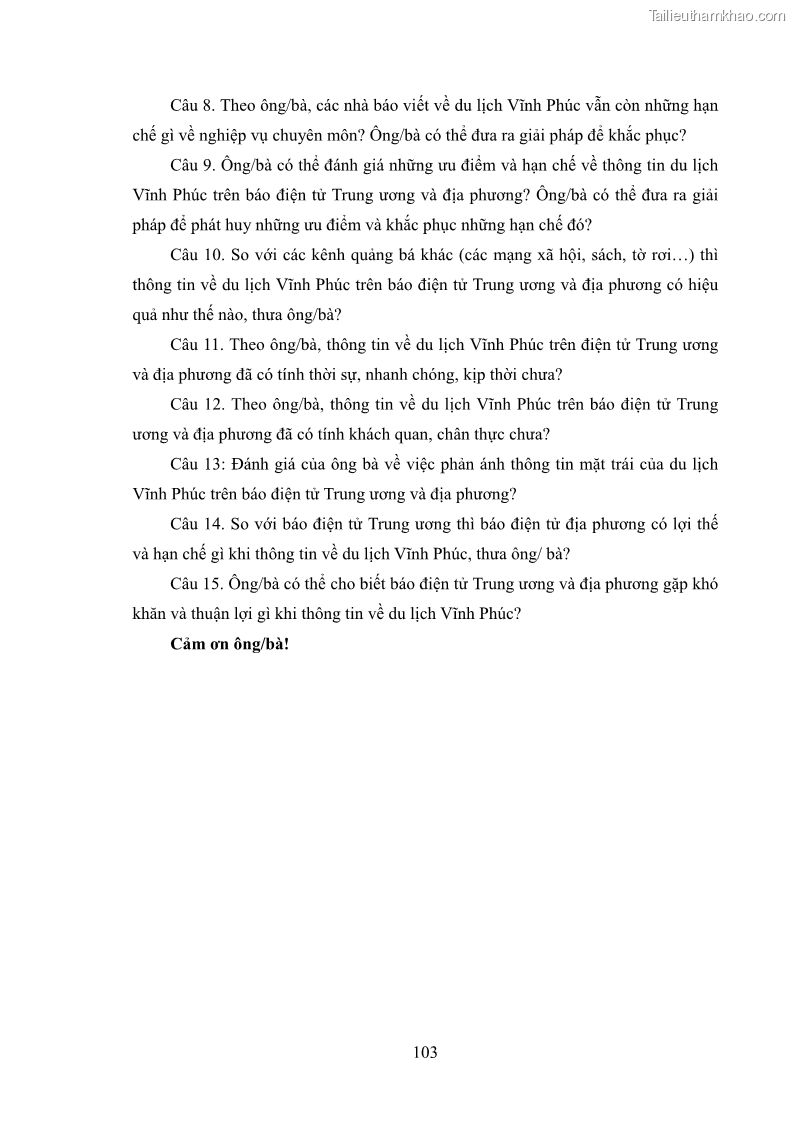 Luận văn thạc sĩ báo chí học Vấn đề phát triển du lịch Vĩnh Phúc trên báo điện tử trung ương và địa phương - 9 Trang 107