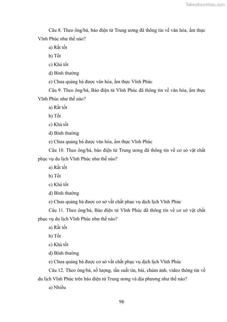 Luận văn thạc sĩ báo chí học Vấn đề phát triển du lịch Vĩnh Phúc trên báo điện tử trung ương và địa phương - 9 Trang 102