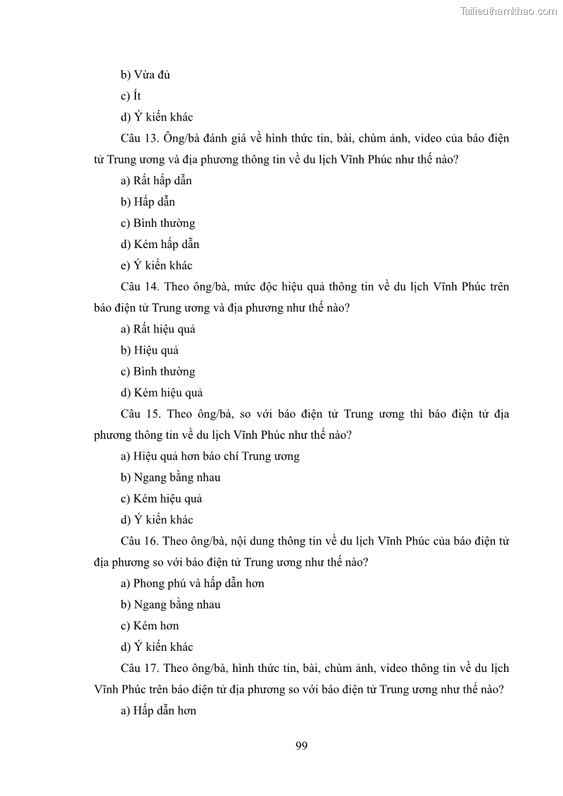 Luận văn thạc sĩ báo chí học Vấn đề phát triển du lịch Vĩnh Phúc trên báo điện tử trung ương và địa phương - 9 Trang 103