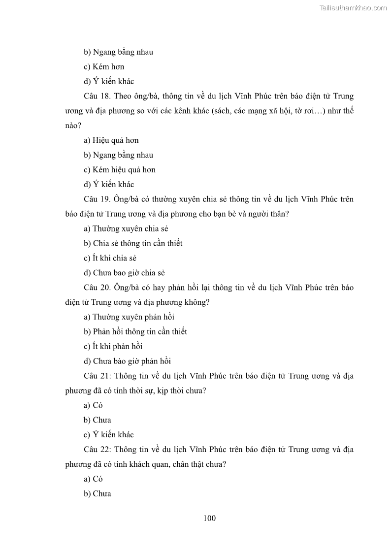 Luận văn thạc sĩ báo chí học Vấn đề phát triển du lịch Vĩnh Phúc trên báo điện tử trung ương và địa phương - 9 Trang 104