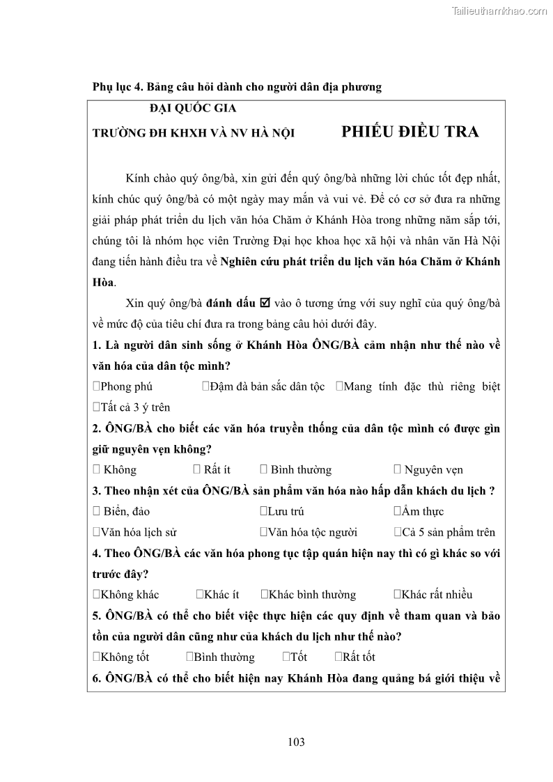 Luận văn thạc sĩ du lịch Nghiên cứu phát triển du lịch văn hóa Chăm ở Khánh Hòa - 10 Trang 113