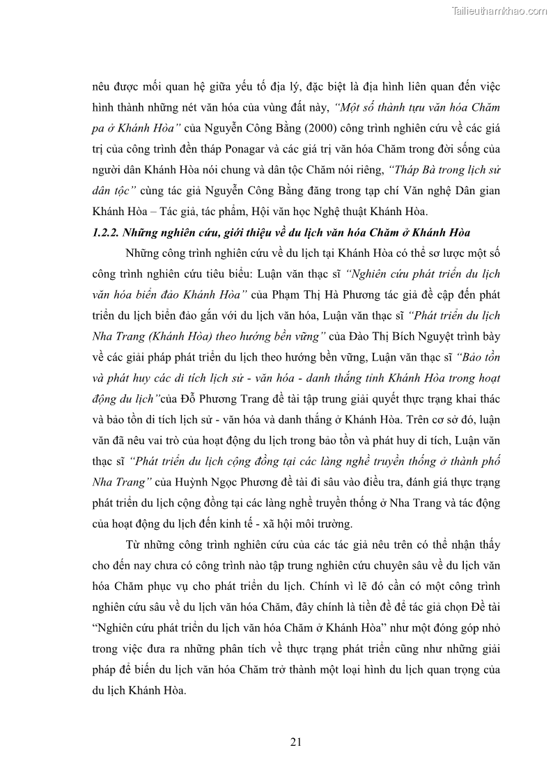 Luận văn thạc sĩ du lịch Nghiên cứu phát triển du lịch văn hóa Chăm ở Khánh Hòa - 3 Trang 31