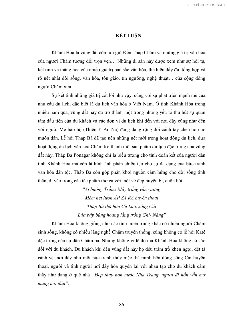 Luận văn thạc sĩ du lịch Nghiên cứu phát triển du lịch văn hóa Chăm ở Khánh Hòa - 8 Trang 96