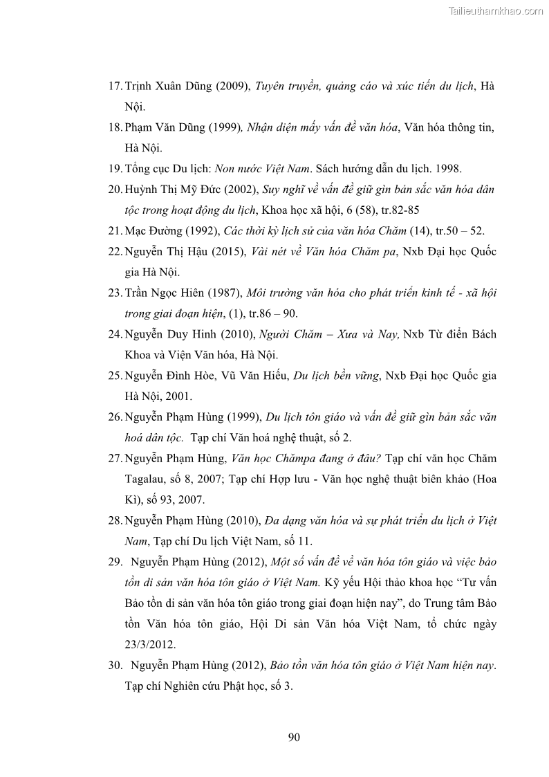 Luận văn thạc sĩ du lịch Nghiên cứu phát triển du lịch văn hóa Chăm ở Khánh Hòa - 9 Trang 100