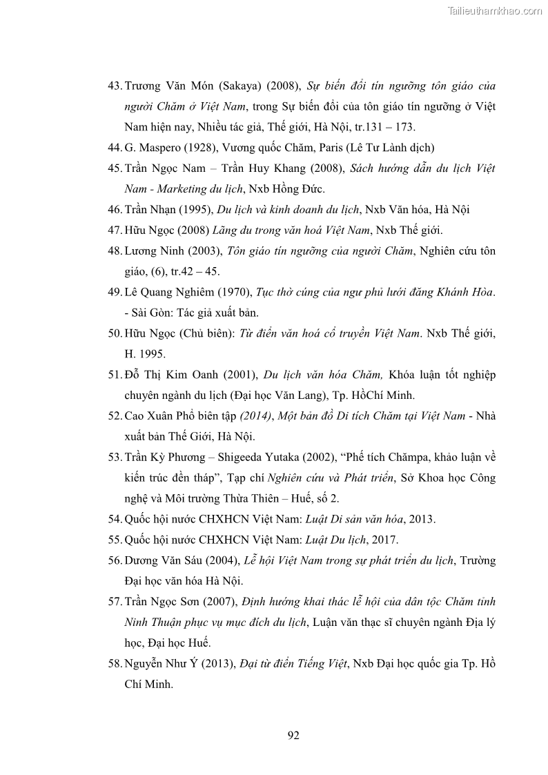 Luận văn thạc sĩ du lịch Nghiên cứu phát triển du lịch văn hóa Chăm ở Khánh Hòa - 9 Trang 102