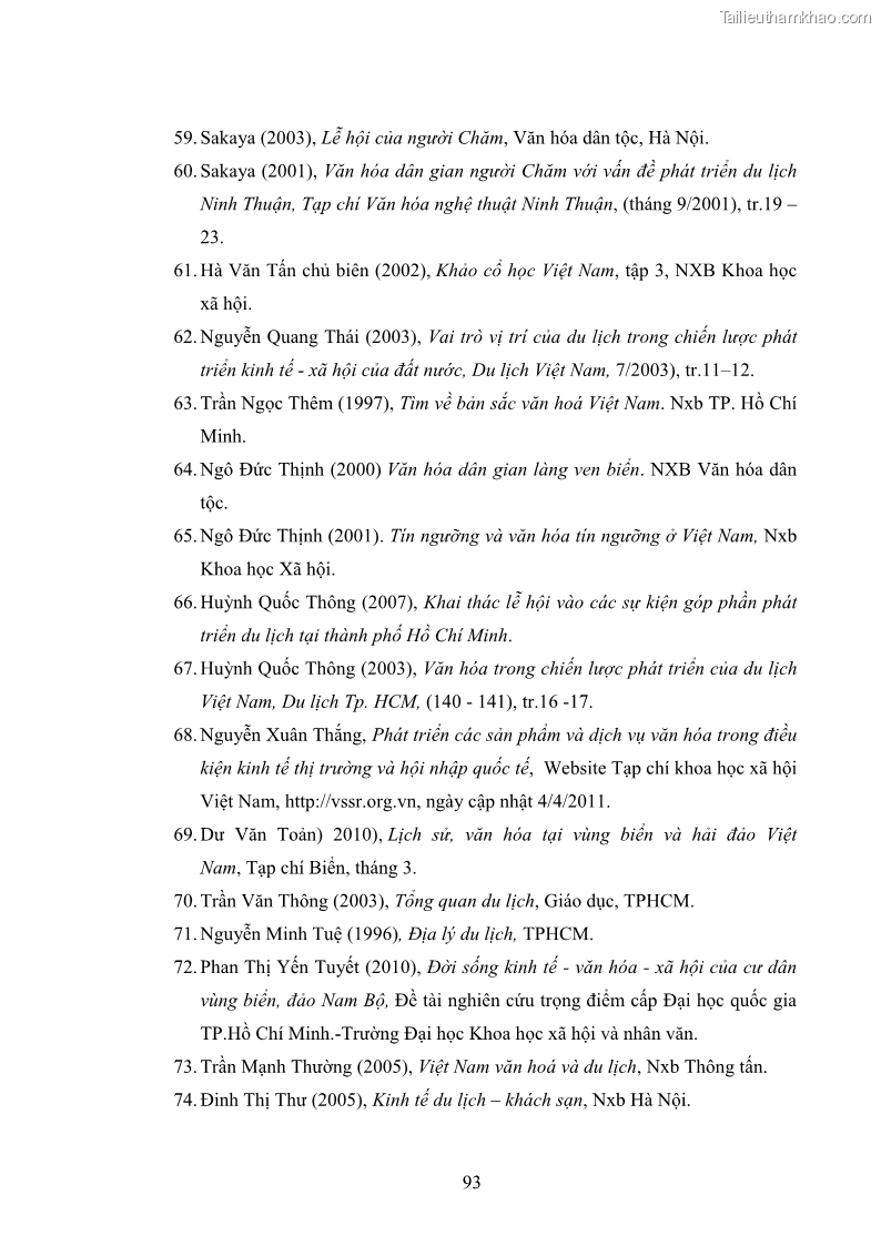 Luận văn thạc sĩ du lịch Nghiên cứu phát triển du lịch văn hóa Chăm ở Khánh Hòa - 9 Trang 103