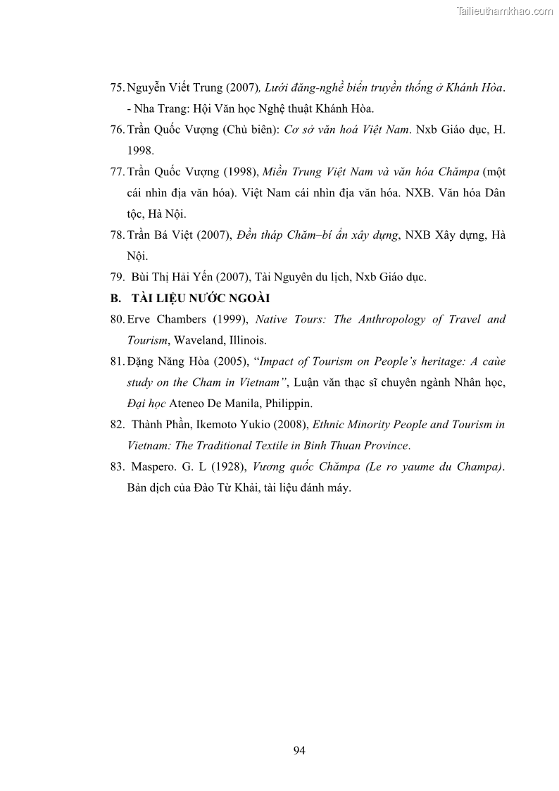 Luận văn thạc sĩ du lịch Nghiên cứu phát triển du lịch văn hóa Chăm ở Khánh Hòa - 9 Trang 104