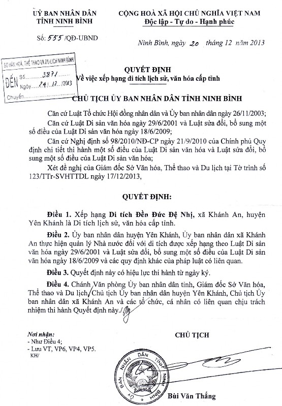 Phụ lục 4 Quyết định kiện toàn Ban quản lý di tích đền Đức Đệ Nhị xã 1
