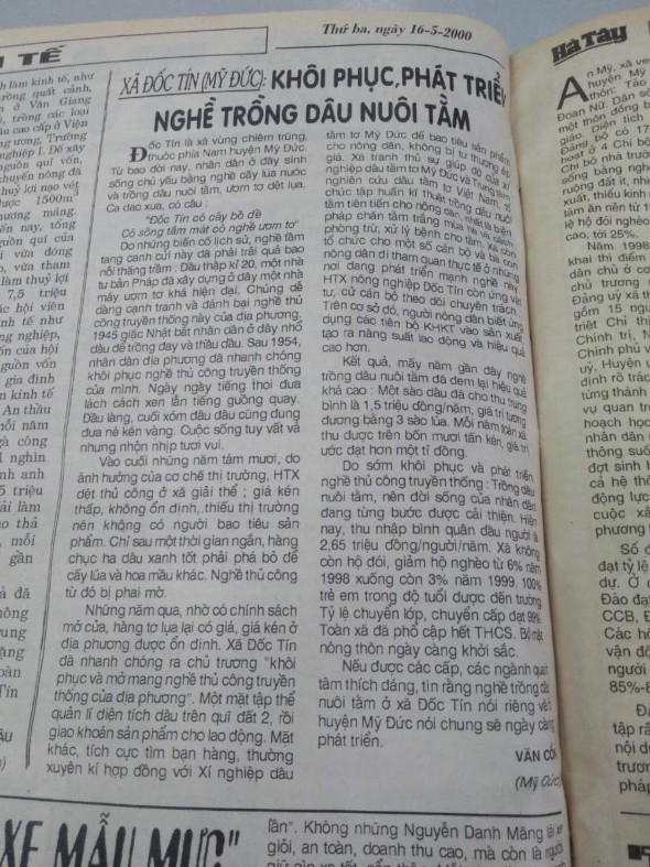 Báo Hà Tây ngày 16 – 5 – 2000 Báo Hà Tây ngày 20 – 1 – 2001 Báo Hà Tây ngày 3