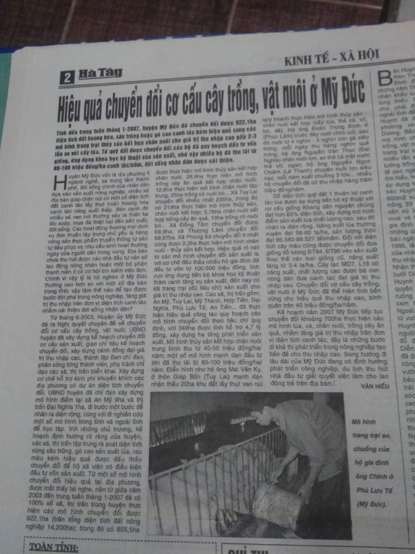 Báo Hà Tây ngày 21 – 4 – 2005 Báo Hà Tây ngày 16 – 4 – 2007 Báo Hà Tây ngày 2