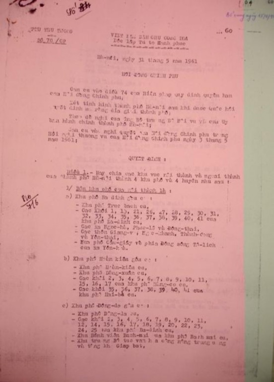 6 Phủ Thủ tướng 1961 Quyết định phân chia lại địa giới hành chính Hồ 3