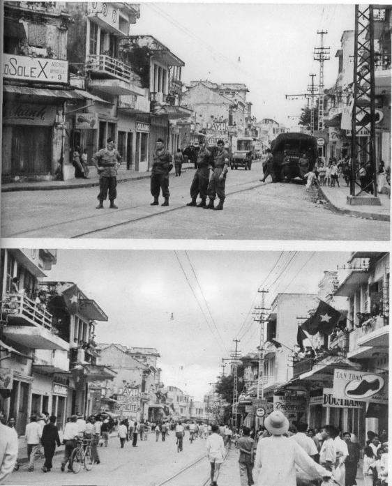 Hàng Bông trước và sau khi Pháp rút quân Cổng chào dán bông goòng ở ngã tư Hàng 2