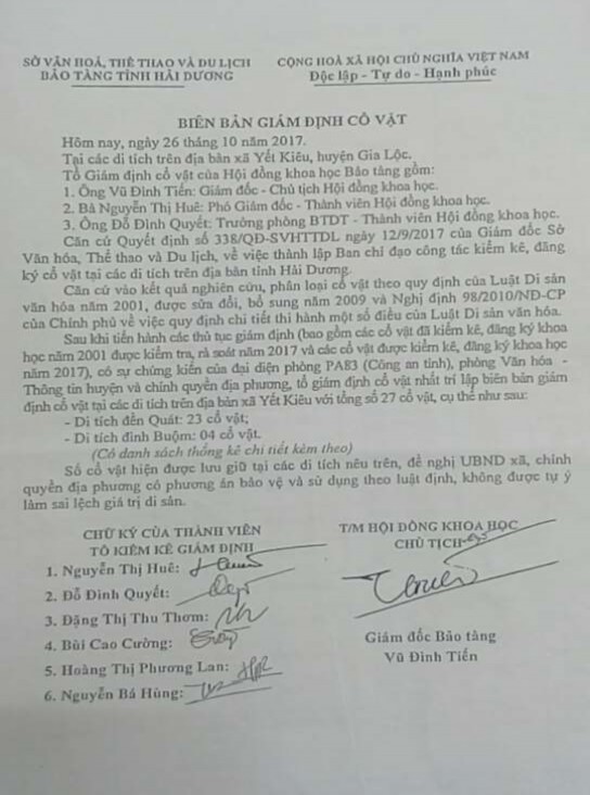 Lục 1 CÁC VĂN BẢN VỀ CÔNG TÁC QUẢN LÝ VÀ TRÙNG TU TÔN TẠO DI TÍCH ĐỀN QUÁT 2