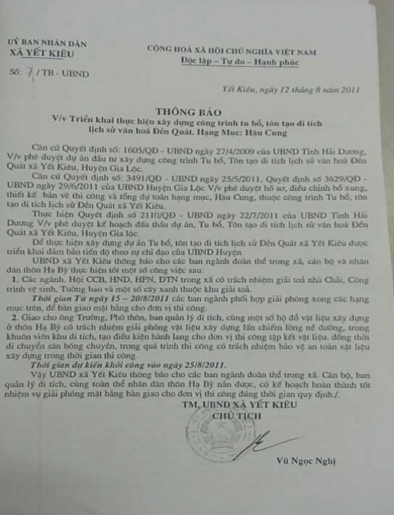 Quản lý di tích lịch sử văn hóa đền Quát, xã Yết Kiêu, huyện Gia Lộc, tỉnh Hải Dương - 14 8