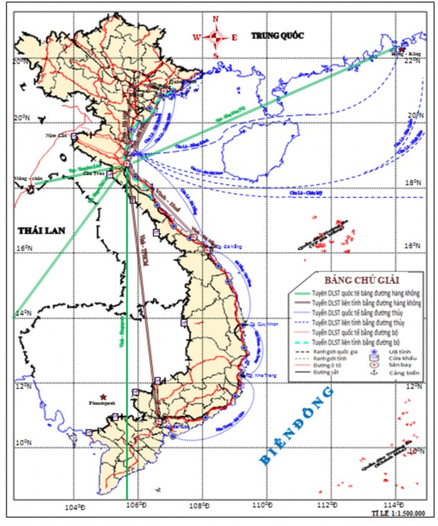 Hình 3 3 SƠ ĐỒ ĐỊNH HƯỚNG PHÁT TRIỂN CÁC TUYẾN DLST QUỐC TẾ VÀ LIÊN TỈNH 1
