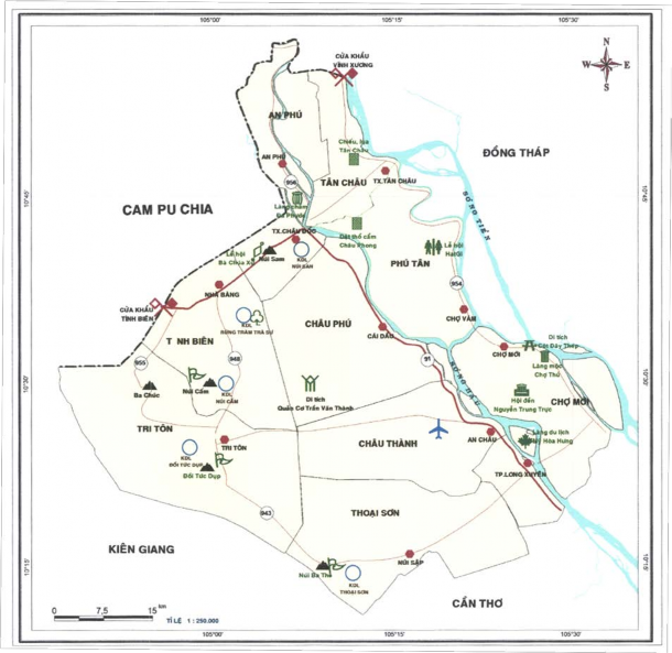 Hình 2 3 Bản đồ hiện trạng phân bố tài nguyên du lịch tỉnh An Giang Nguồn Tác 8