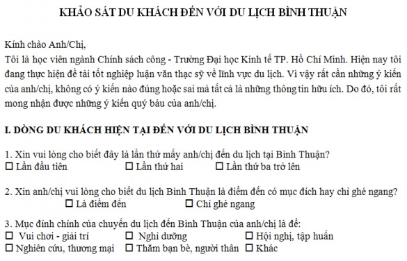 Tin của Sở VHTT DL tỉnh Bình Thuận Phụ lục 27 Phiếu khảo sát khách du lịch 1