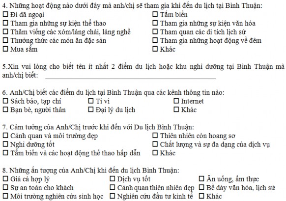 Tin của Sở VHTT DL tỉnh Bình Thuận Phụ lục 27 Phiếu khảo sát khách du lịch 2
