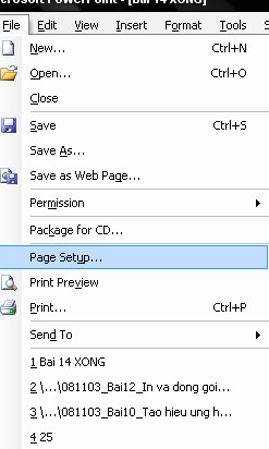 File chọn Page Setup Xuất hiện hộp thoại Page Setup Chọn khổ giấy để in Click 12