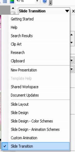 Tr ên khung tác vụ Gettng Started chọn Slide Trastion Xuất hiện khung tác vụ Slide 5
